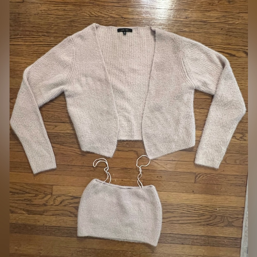 Love Tree Knit Matching Set – Cardigan & Crop Cami